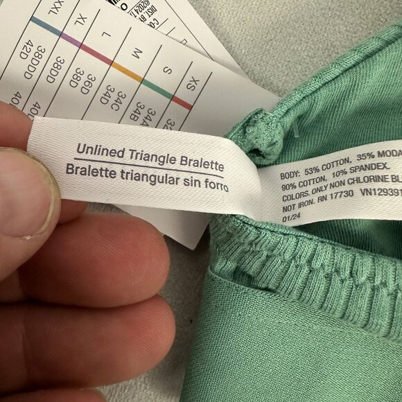 Auden Unlined Triangle Bralette XS Forest Green Adjustable Straps Ribbed - Picture 8 of 14